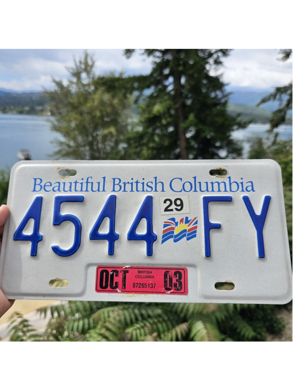 2003 British Columbia Truck License Plate 4544 FY Beautiful BC Blue White Tag